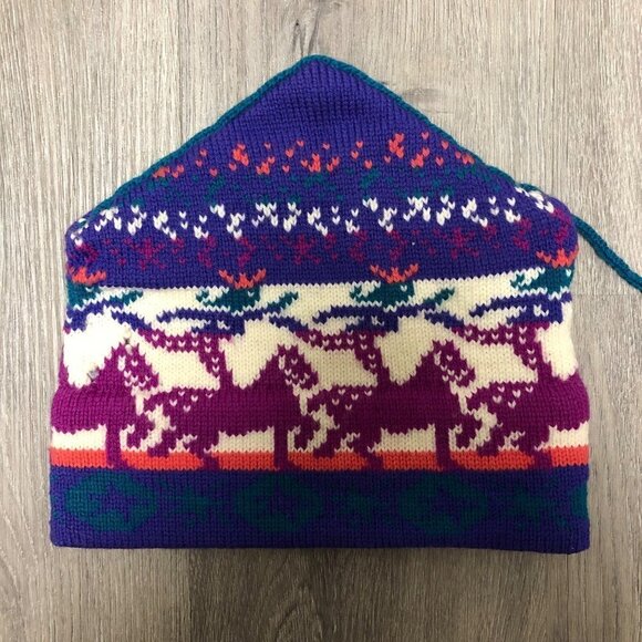 Vintage Mountain Ladies and Ewe Hat 100% Wool Handmade Chunky Knit Ski Cap - Picture 2 of 7